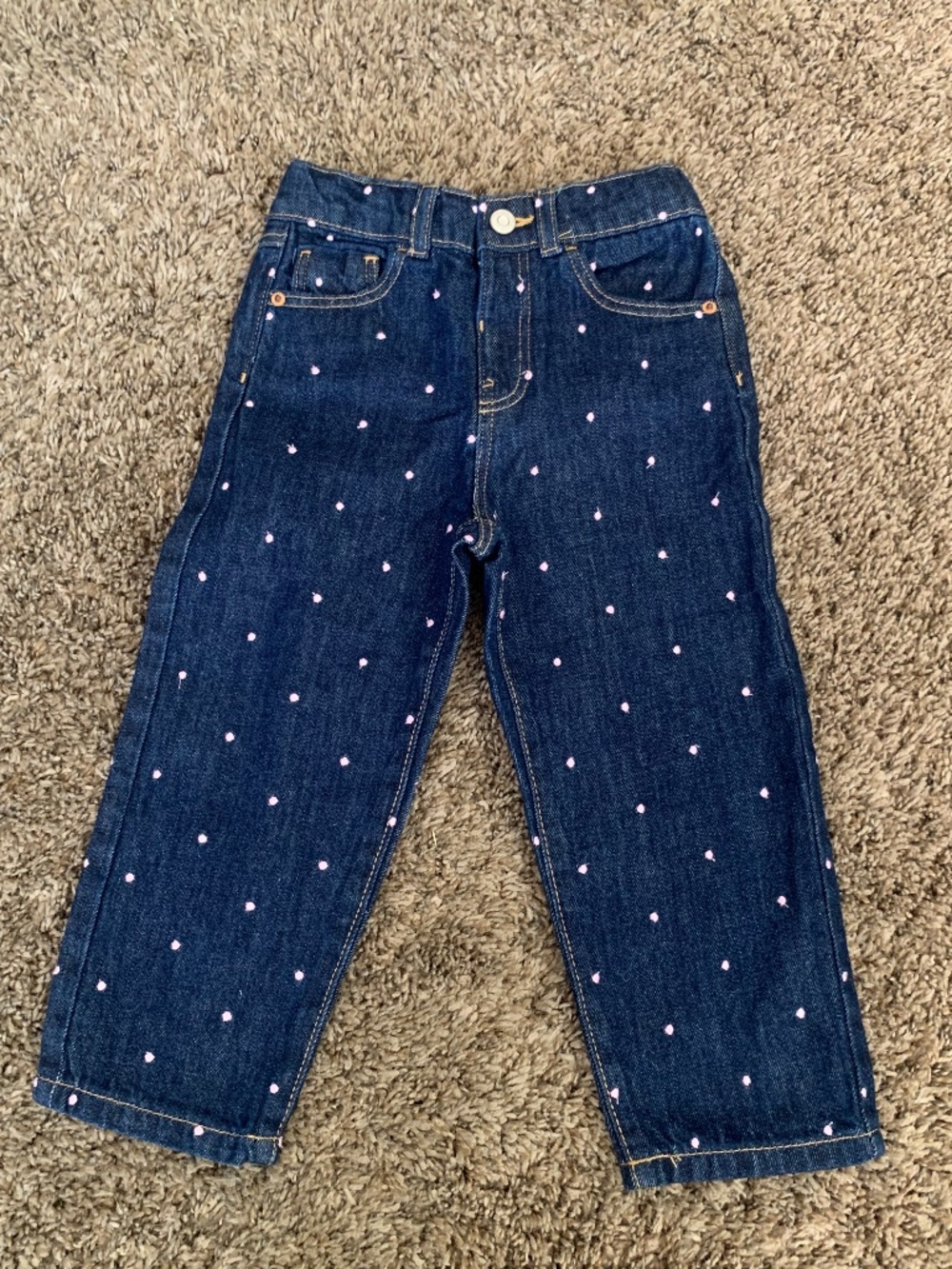 Zara Dark Wash Jeans Pink Polka Dots Accents Straight Leg Girls 4 School City